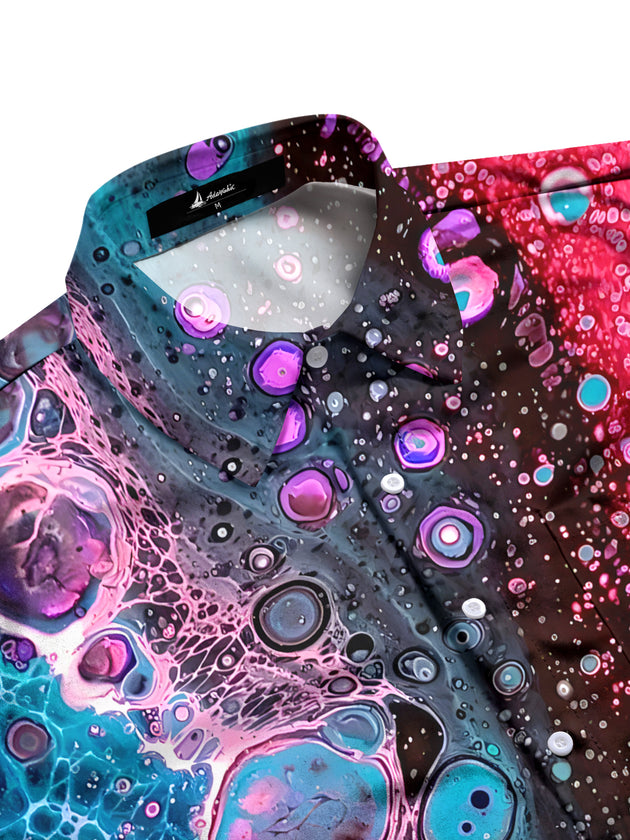 Men's geometric print short sleeve shirt side view