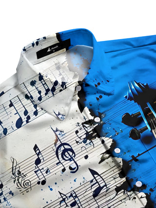 men's guitar print shirt side view