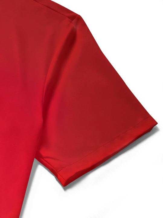 Men's fun print pocket short sleeve shirt close-up detail showing fabric texture and stitching