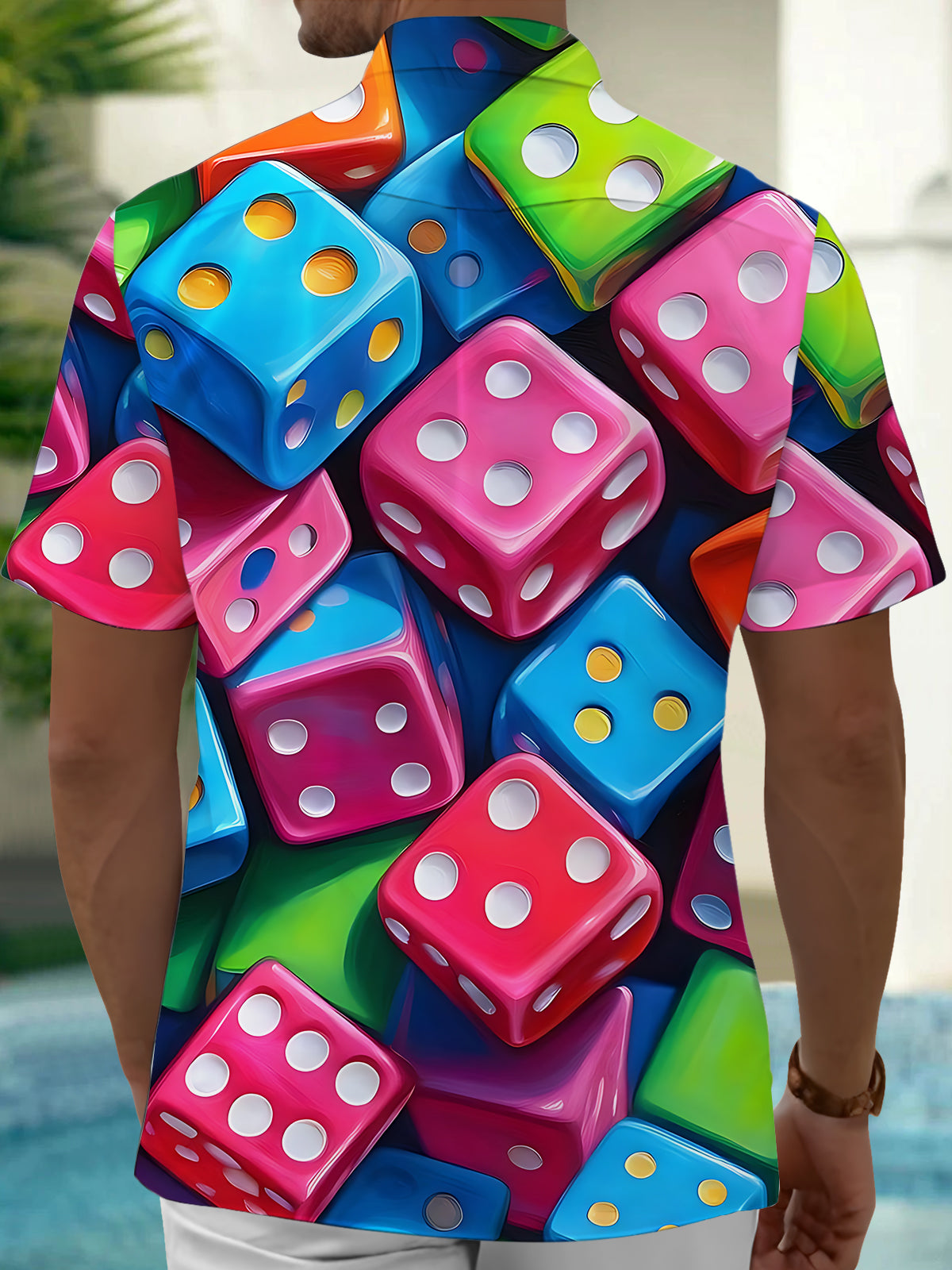 Dice Print Men's Pocket Short Sleeve Shirts