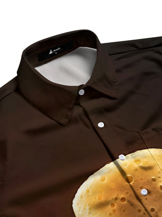 Men's beer print pocket short sleeve shirt flat lay