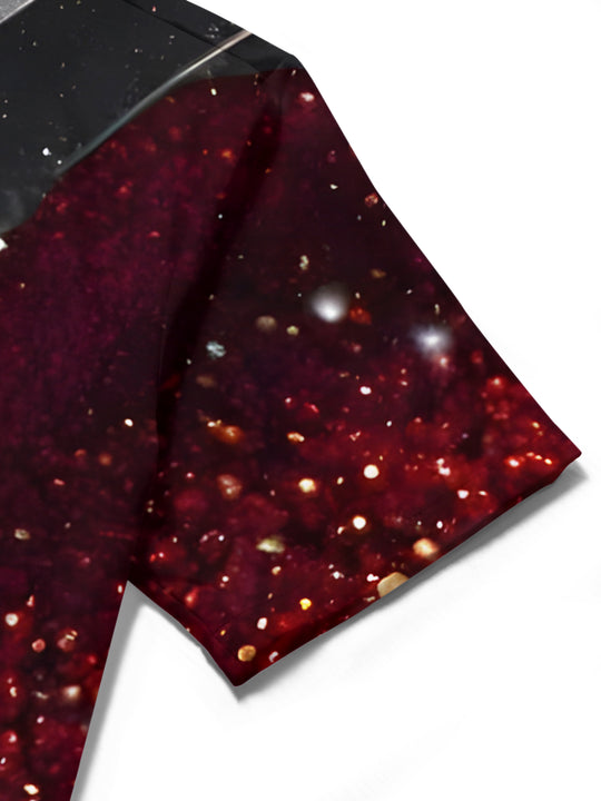 men's abstract print short sleeve shirt fabric texture close-up