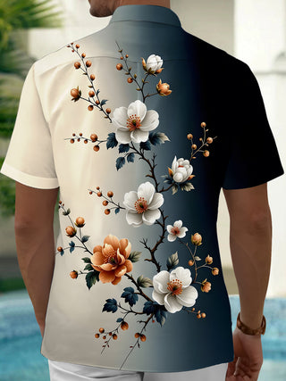 Men's floral short sleeve shirt back view