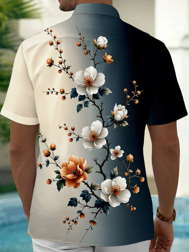 Men's floral short sleeve shirt back view