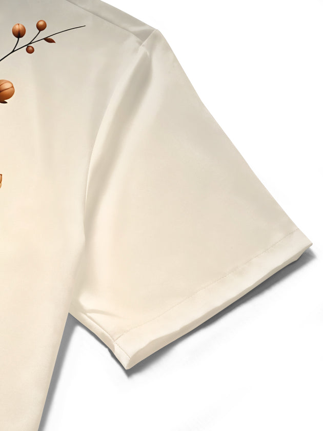 Men's floral short sleeve shirt close-up detail view