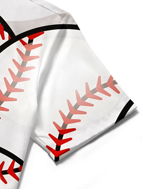 men's baseball print shirt close-up short sleeve