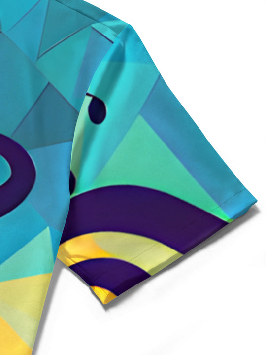 men's music print shirt close-up short sleeve
