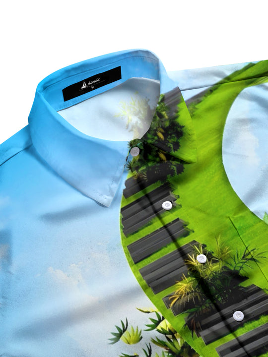 men's guitar print shirt side view