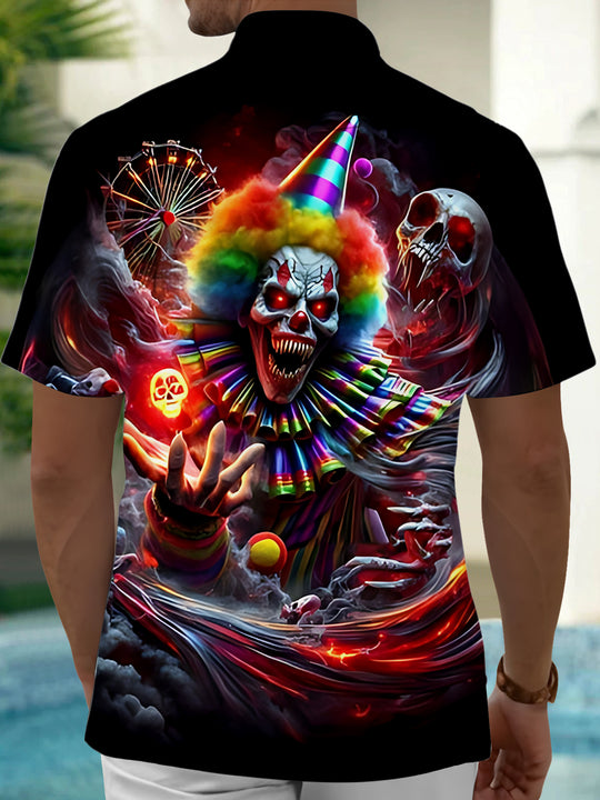 Clown Skull Print Men's Pocket Short Sleeve Shirts