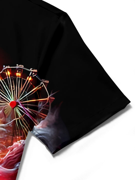 Clown Skull Print Men's Pocket Short Sleeve Shirts