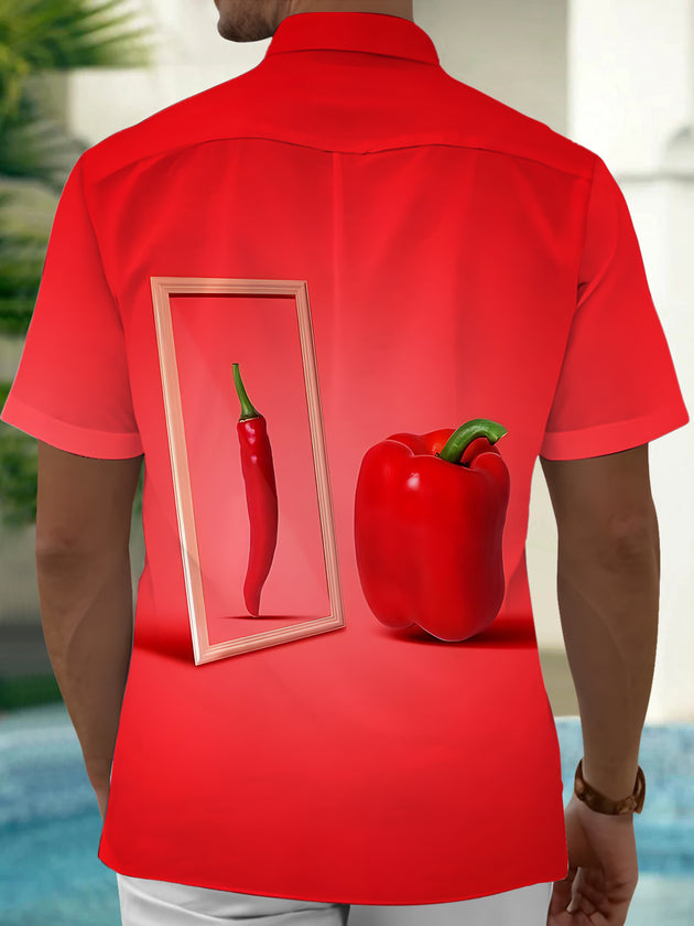 Men's Chili Print Pocket Half Sleeve Shirt Side View