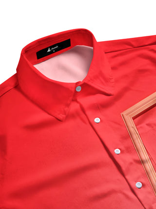 Men's chili print short sleeve shirt flat lay pattern detail