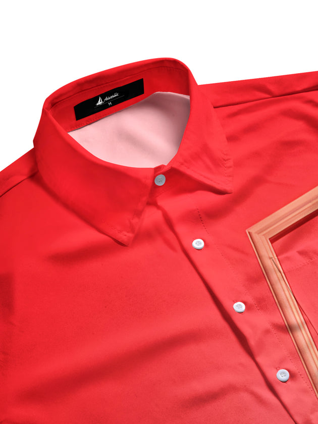 Men's chili print short sleeve shirt flat lay pattern detail