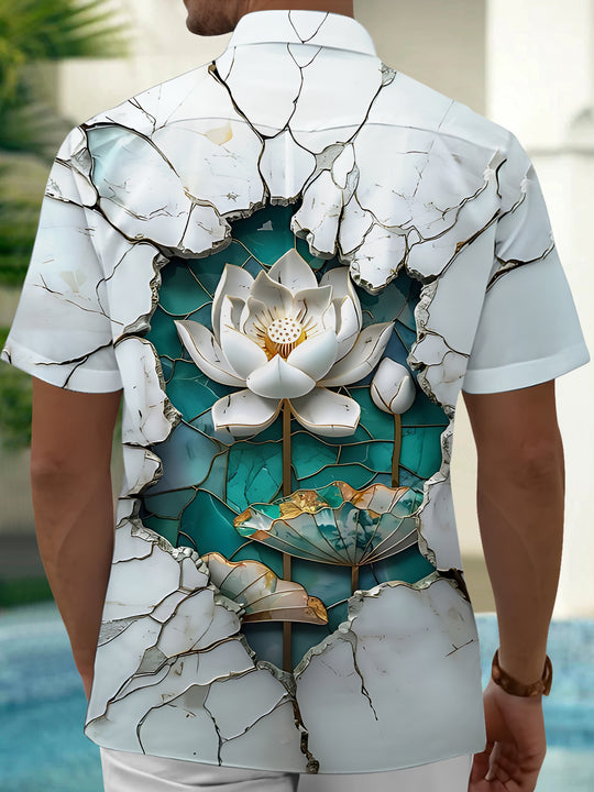 Men's floral print short sleeve shirt back view