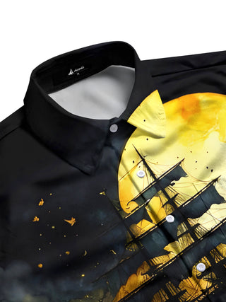 Men's patterned short sleeve pocket shirt flat lay view