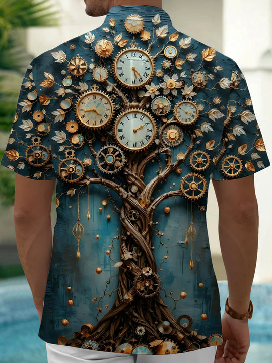 Men's clock gear wheel pocket short sleeve shirt back view