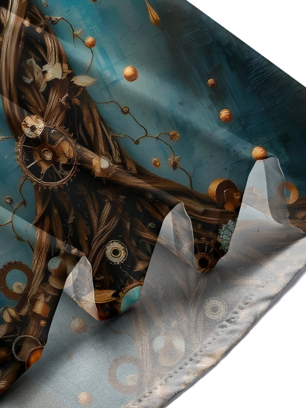 Men's clock gear wheel pocket short sleeve shirt casual front view