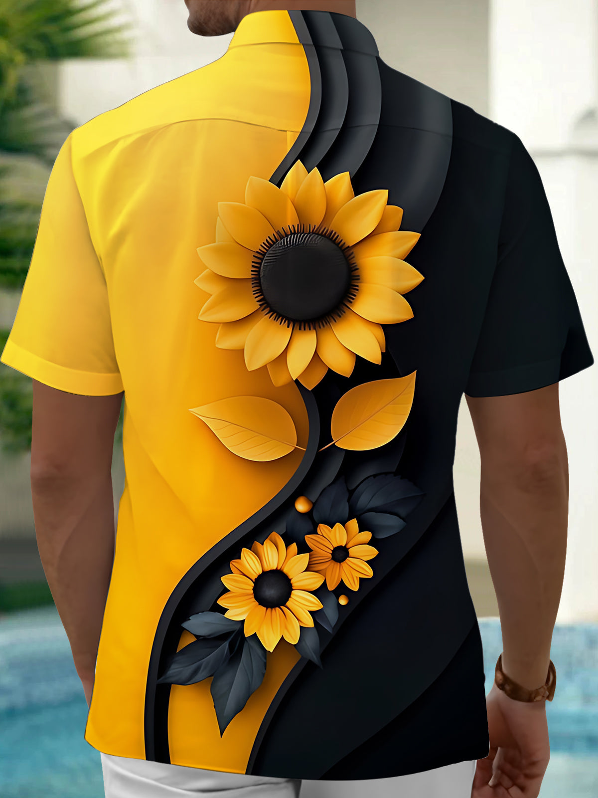 Sunflower Print Men's Pocket Short Sleeve Shirts