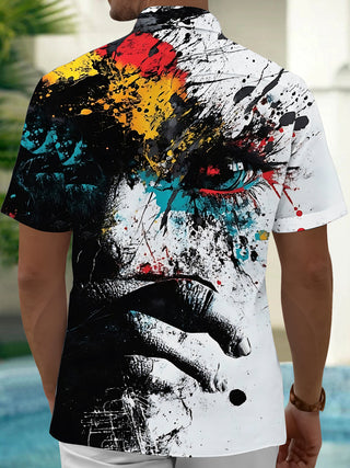 Men's abstract print short sleeve shirt back view
