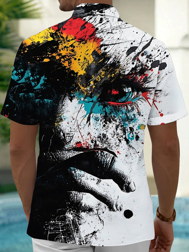 Men's abstract print short sleeve shirt back view