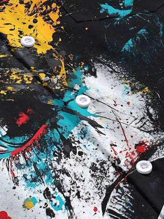 Men's abstract print short sleeve shirt flat lay pattern detail