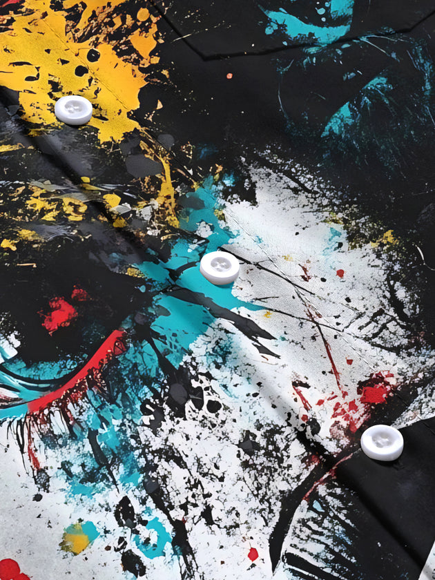 Men's abstract print short sleeve shirt flat lay pattern detail