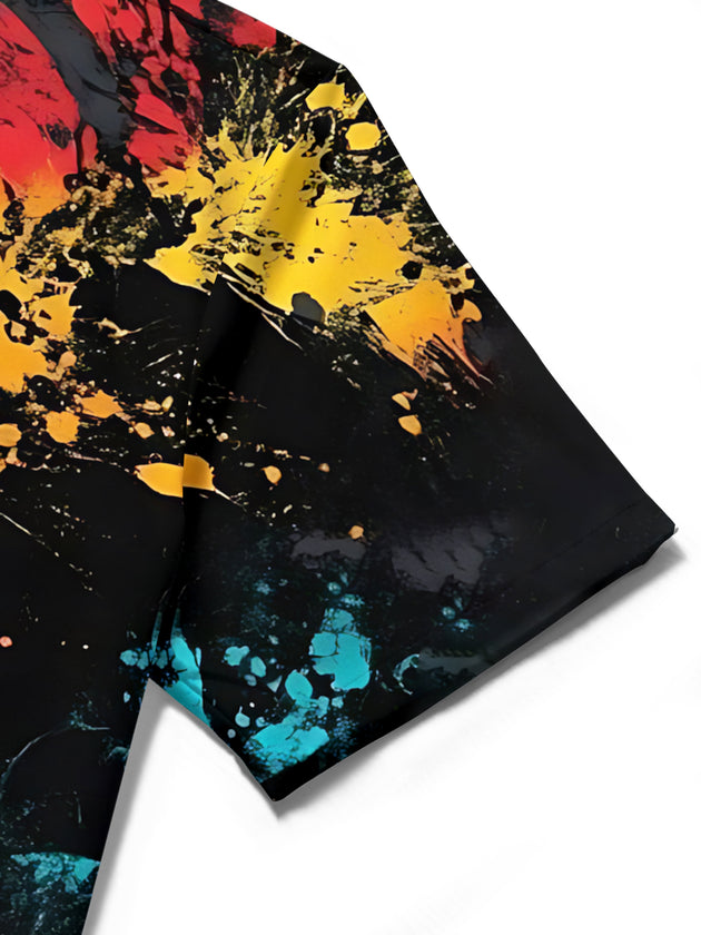 men's abstract print shirt close-up short sleeve