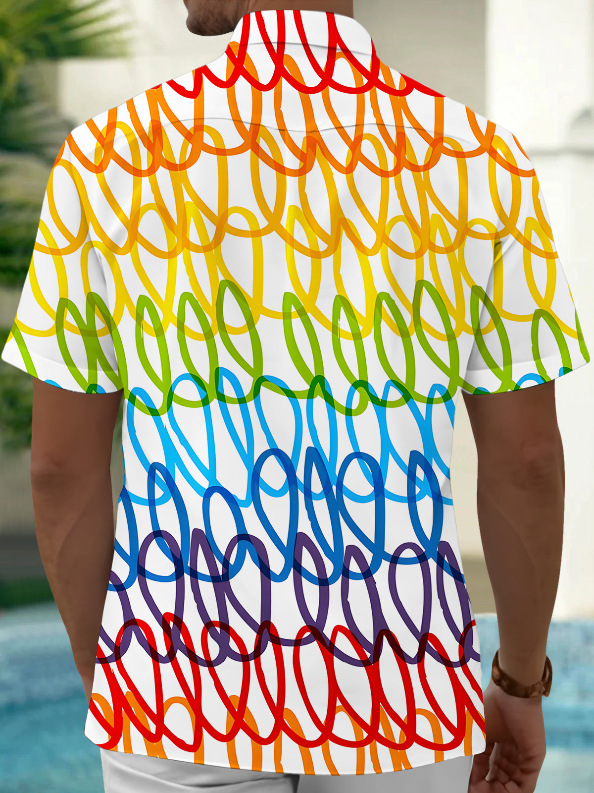 Rainbow Lines Print Men's Pocket Short Sleeve Shirts