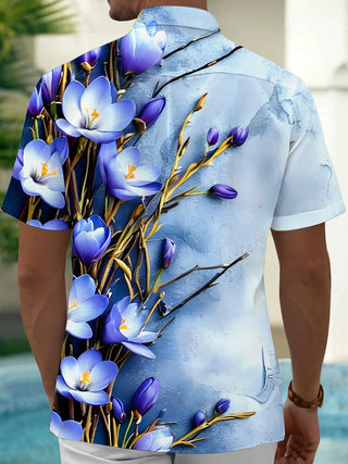 Men's floral short sleeve shirt back view