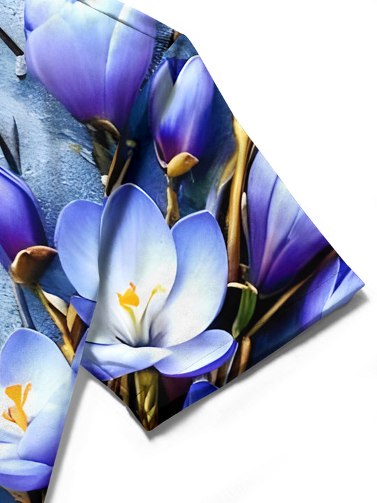 Men's floral short sleeve shirt close-up detail