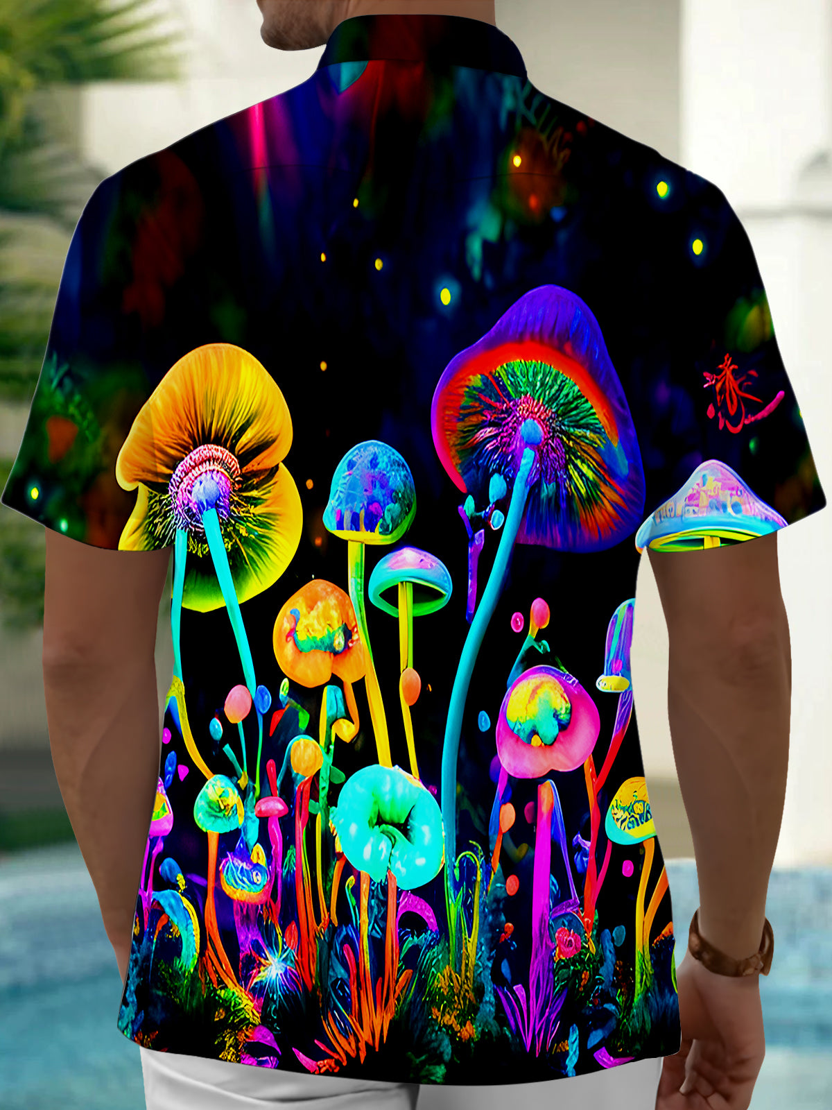 Fluorescent Multicolor Mushrooms Men's Pocket Short Sleeve Shirts