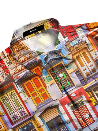 Men's door print pocket half sleeve shirt side view
