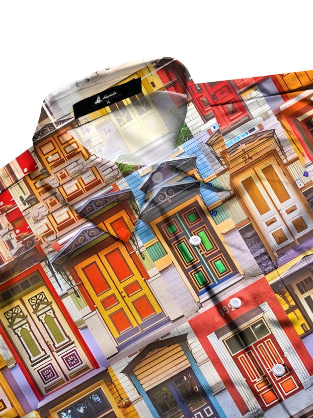 Men's door print pocket half sleeve shirt side view