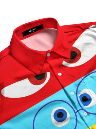Men's short sleeve shirt with funny eyes pocket, side view