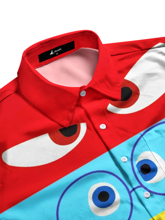 Men's short sleeve shirt with funny eyes pocket, side view