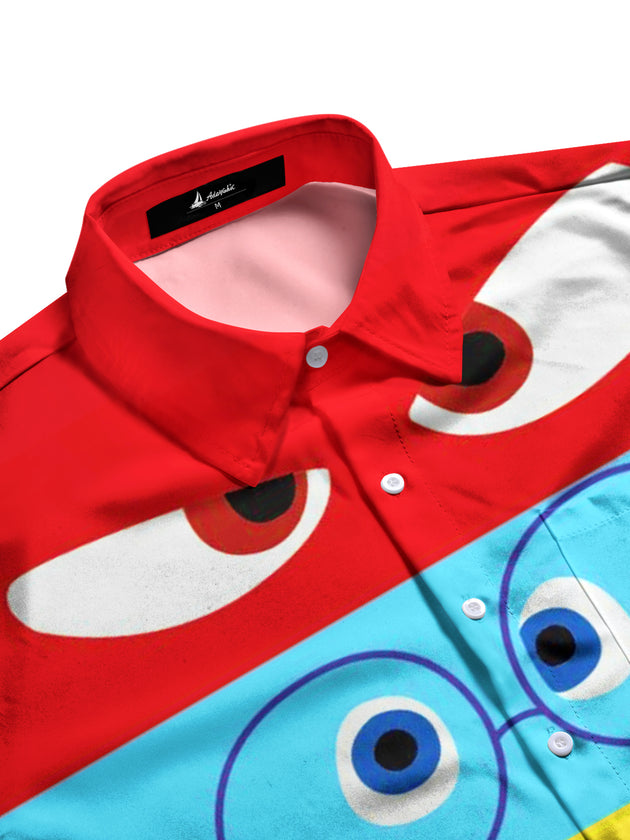 Men's short sleeve shirt with funny eyes pocket, side view