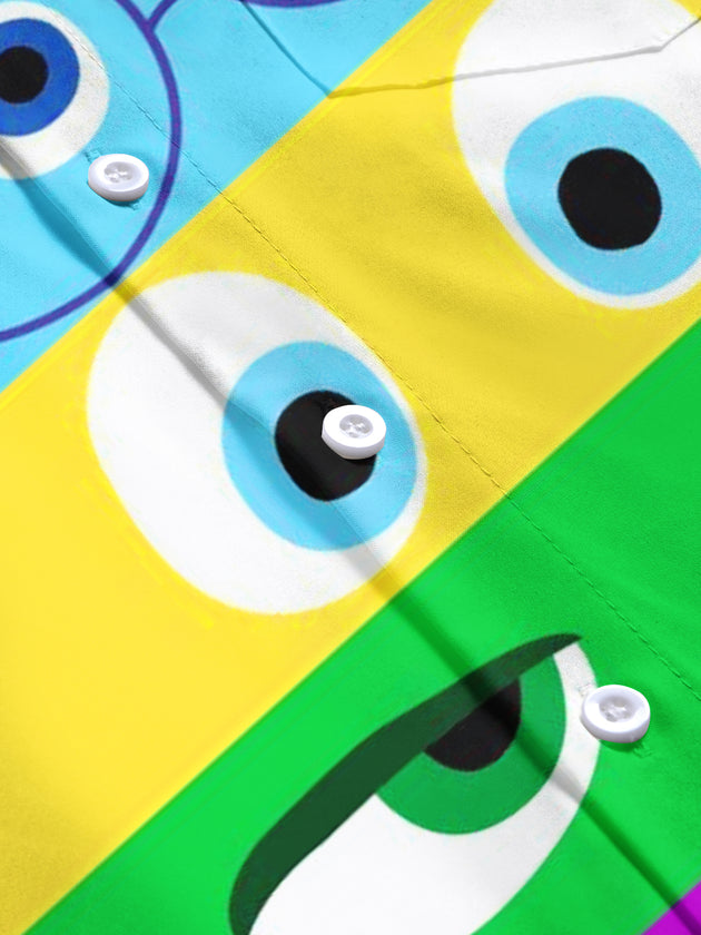 Men's Funny Eyes Pattern Short Sleeve Shirt Flat Lay