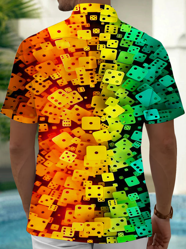 Men's contrasting dice pattern short sleeve shirt back view