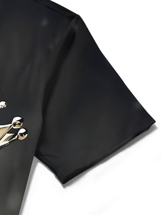 men's skull print short sleeve flat lay shirt