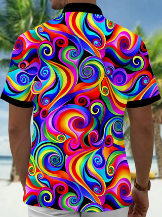 Men's Hawaiian abstract print short sleeve shirt back view