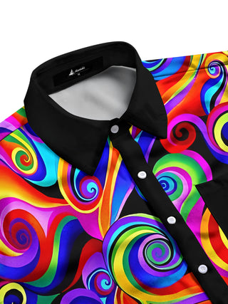men's tropical geometric print short sleeve aloha shirt side view
