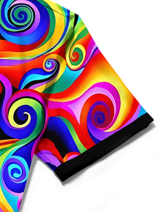 Men's Hawaiian abstract print short sleeve shirt fabric texture close-up