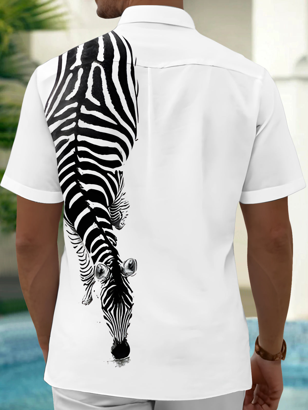 Zebra Print Men's Pocket Short Sleeve Shirts
