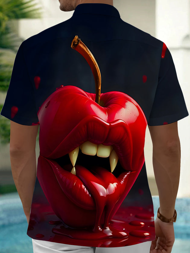 men's funny lip apple graphic pocket short sleeve shirt back view