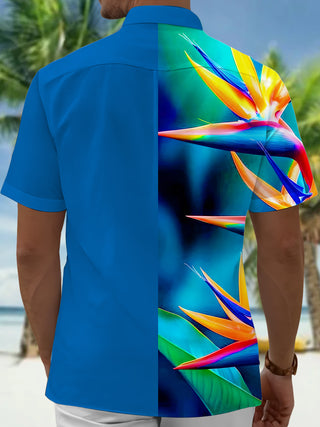 Men's Bird of Paradise Flower Leaves short sleeve shirt back view