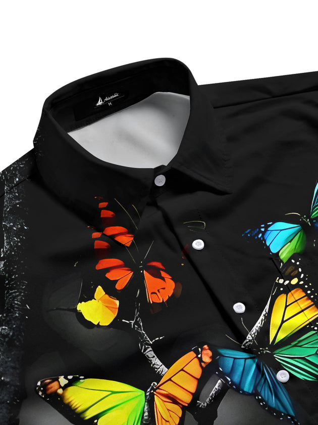 Men's casual short sleeve side view shirt with butterfly print