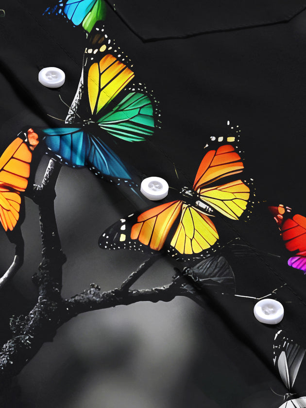 men's butterfly print short sleeve flat lay shirt