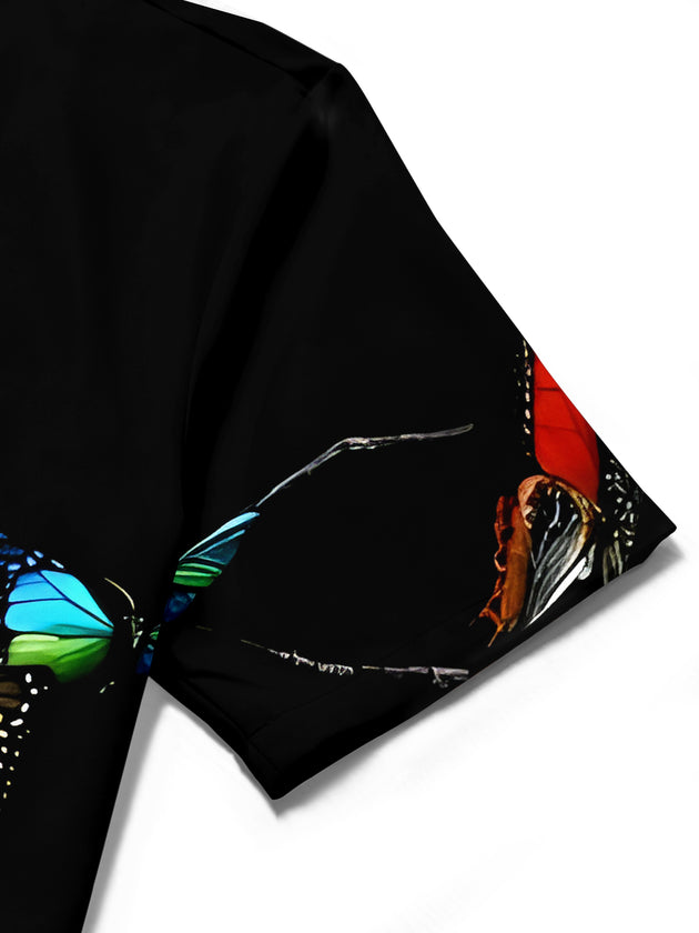 Men's Butterfly Pattern Pocket Short Sleeve Shirt Close-Up Detail View