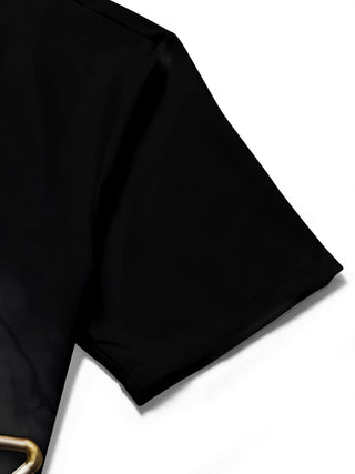 men's music print shirt close-up short sleeve