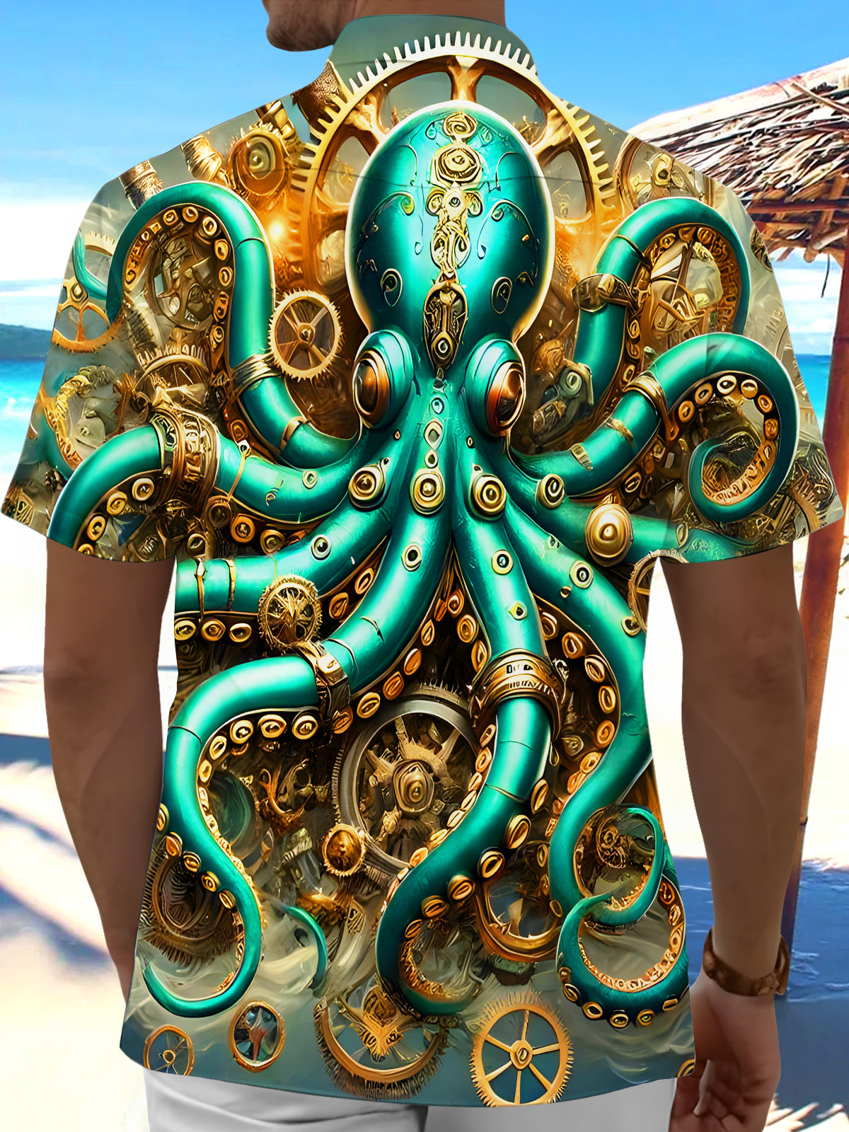 Octopus Gear Wheels Men's Pocket Short Sleeve Shirts